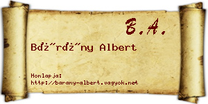 Bárány Albert névjegykártya