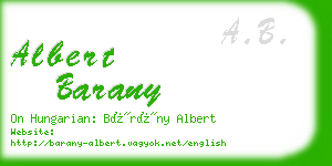 albert barany business card